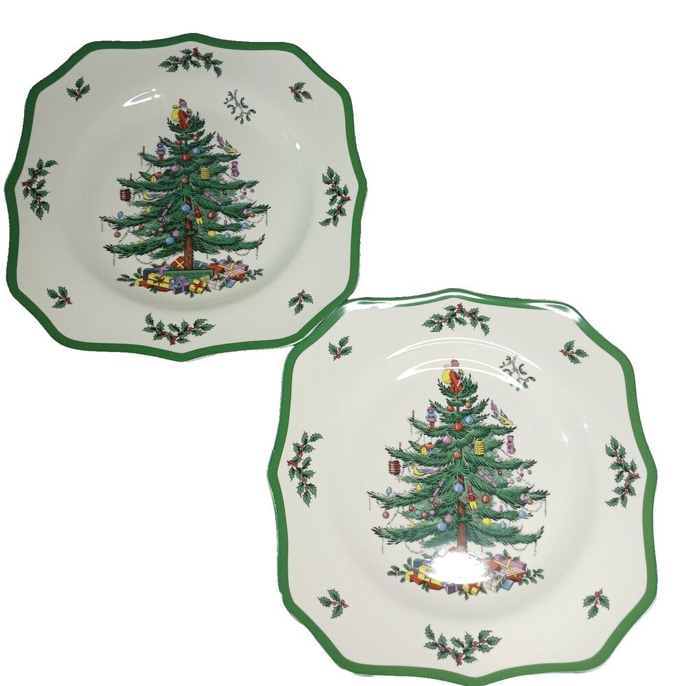 2 Spode Christmas Trees Plates Scalloped Dinner Plates